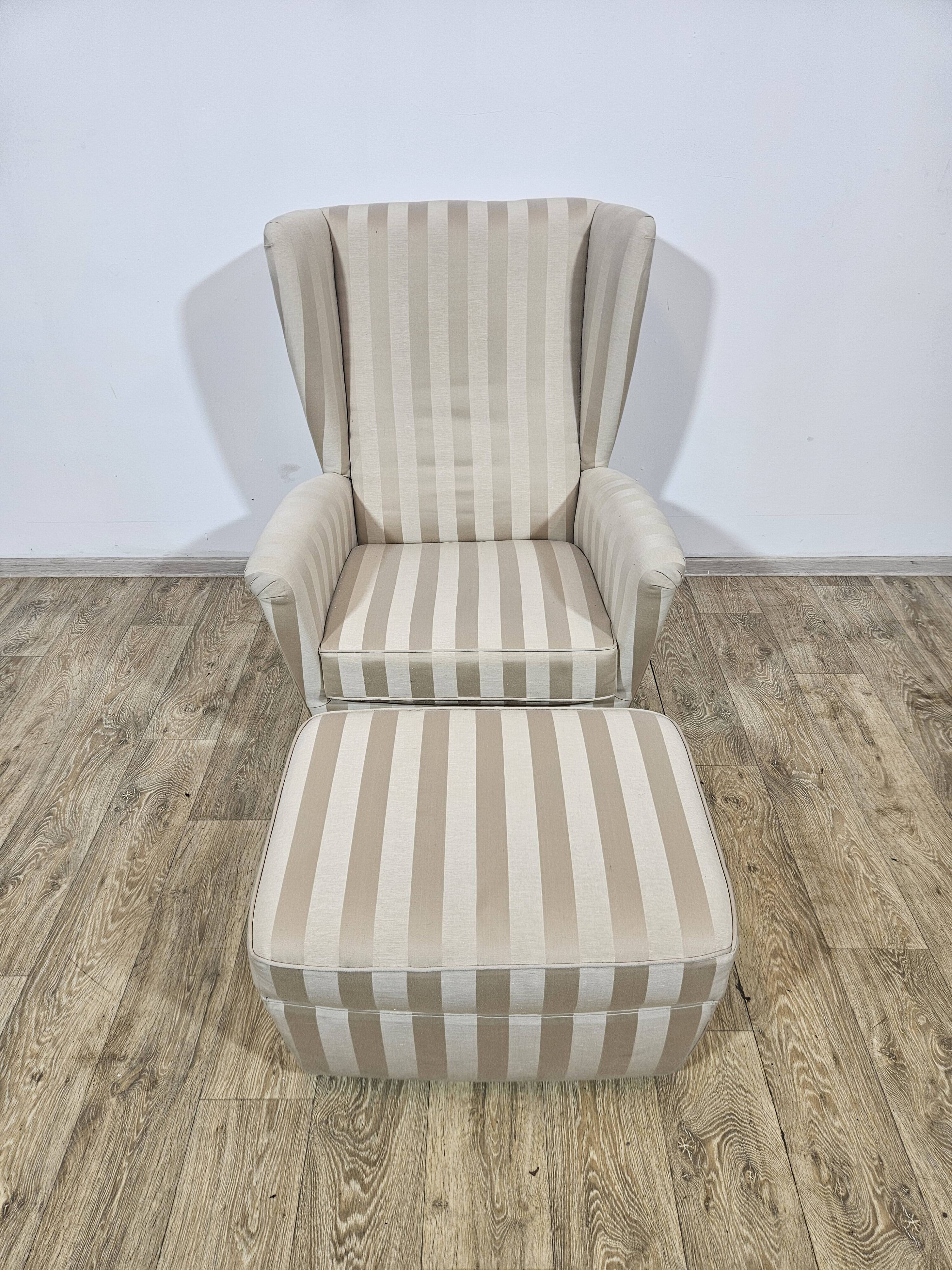 Winged armchair with footstool, 1960s.