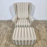 Winged armchair with footstool, 1960s.