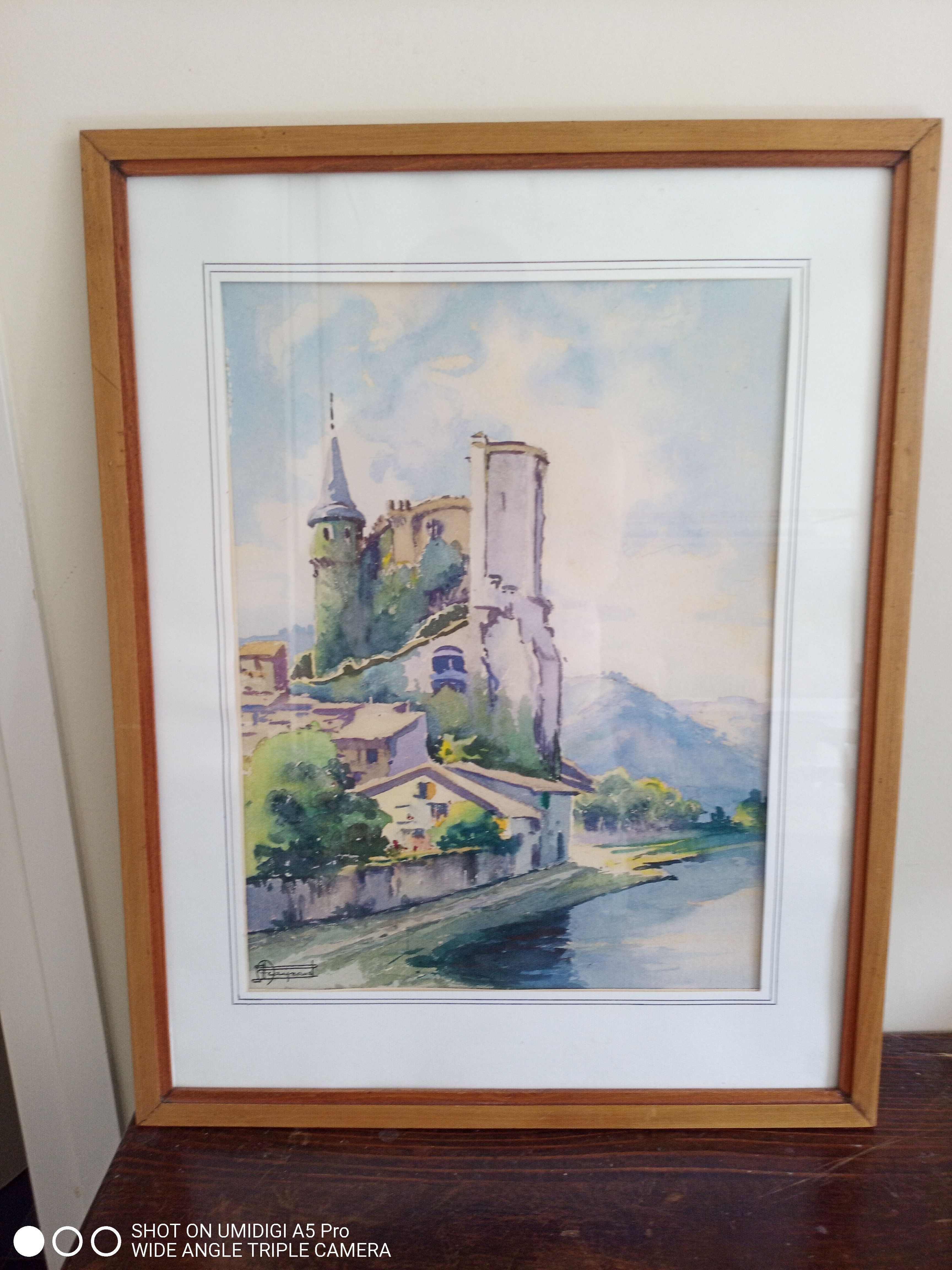 Watercolor signed, artist label on the back Valence, André Raynaud
