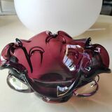 Empty pocket corolla/floral shape, in blown Murano Art glass. Vintage 70s. Purple tones