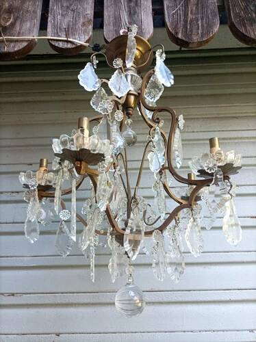 Rare antique brass and crystal cage chandelier with 5 lights from the 20th century - CONDITION OF THE MARKET GAU?