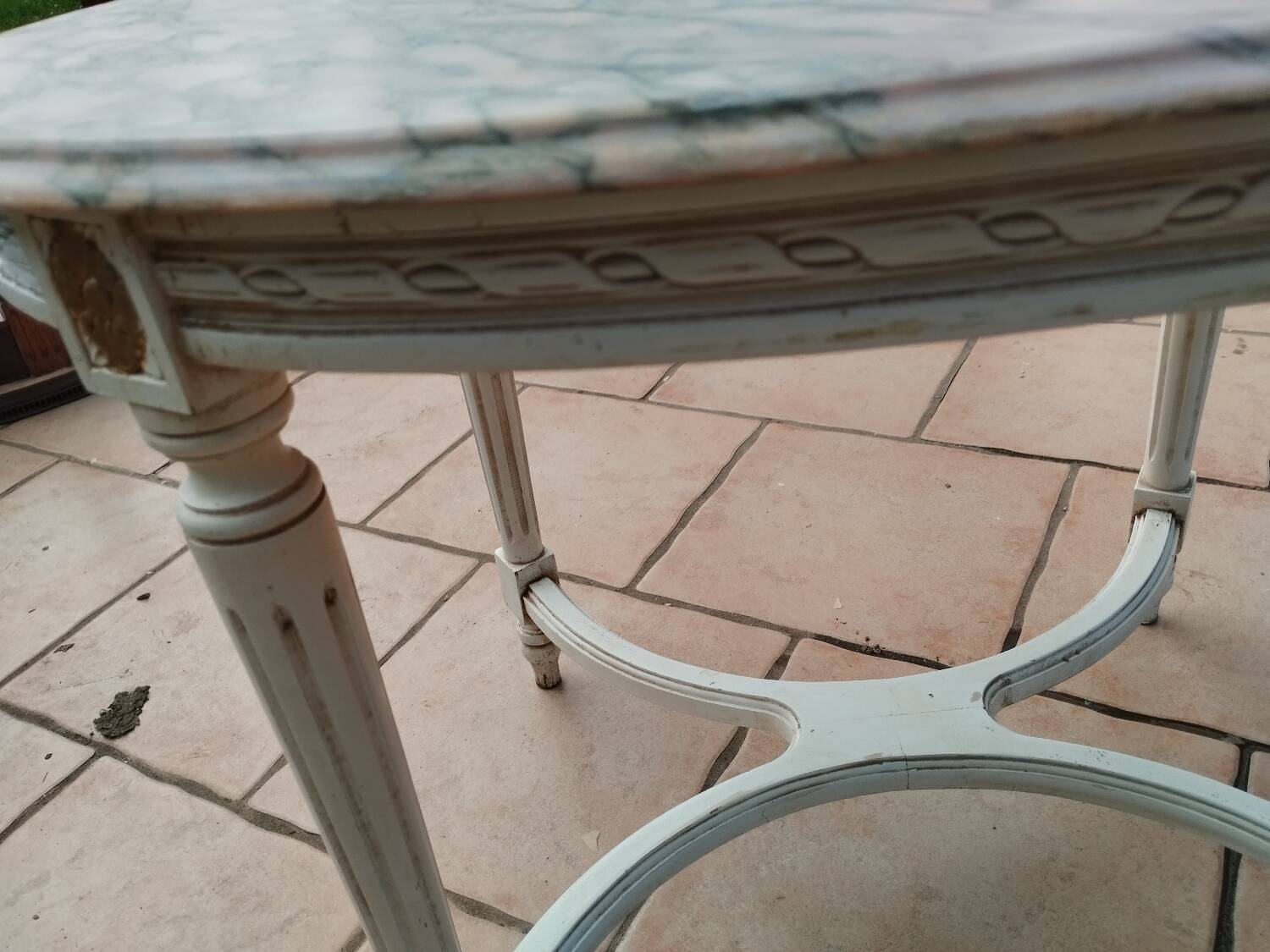 Antique Louis XVI style coffee table with marble top