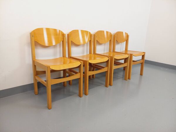 Suite de 4 chaises minimalistes vintage en bois de hêtre des années 80