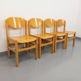 Set of 4 minimalist vintage beechwood chairs from the 80s