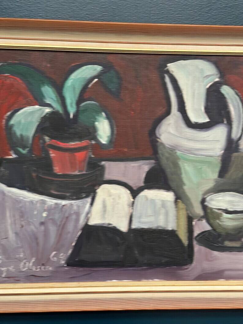 Original Swedish Oil on Canvas – “Pitcher and Plant” by Evy Olesen