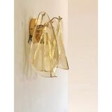 Set of Two Amber “Rondini” Murano Glass Gold Wall Sconces in Mazzega Style
