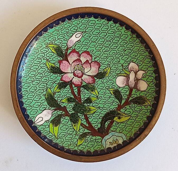 Spelter cup with flower decoration