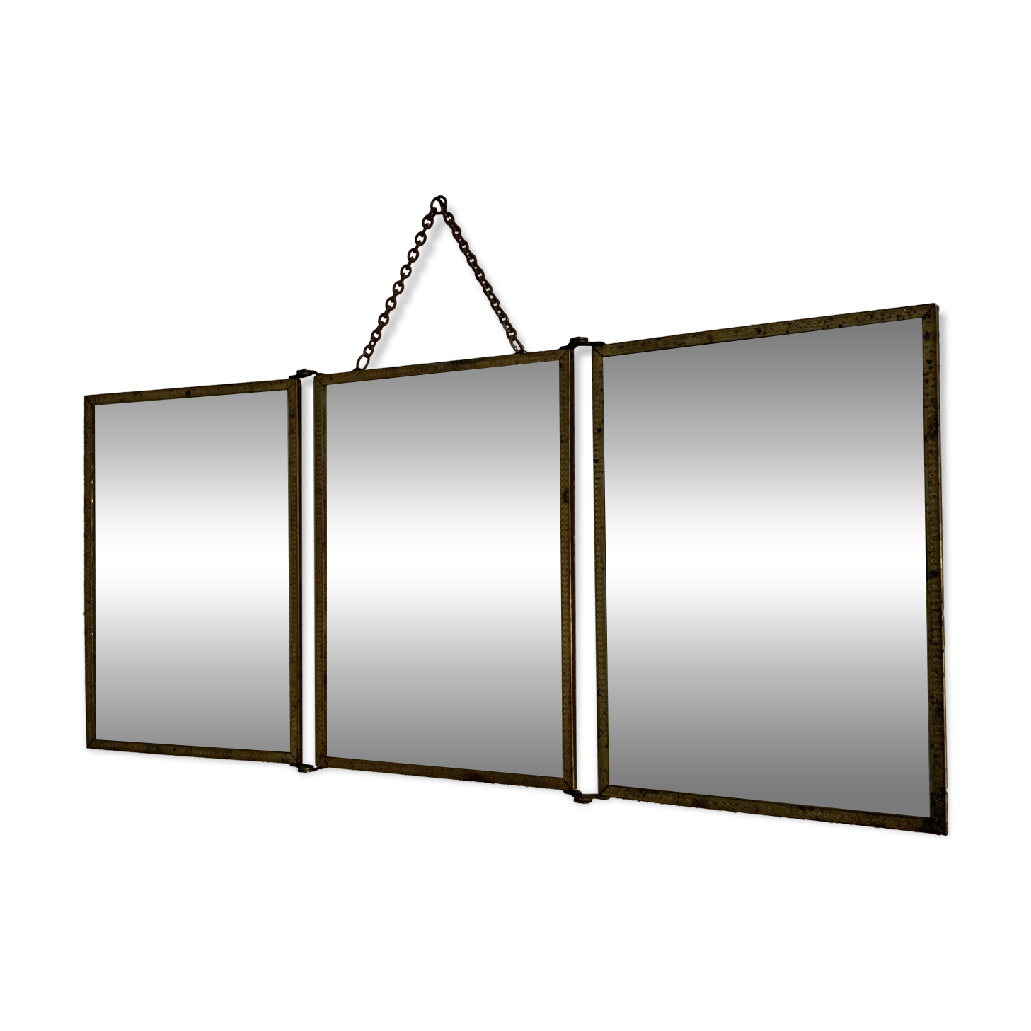 Miroir triptyque barbier Art Nouveau doré vintage 1920 - 21 x 48 cm