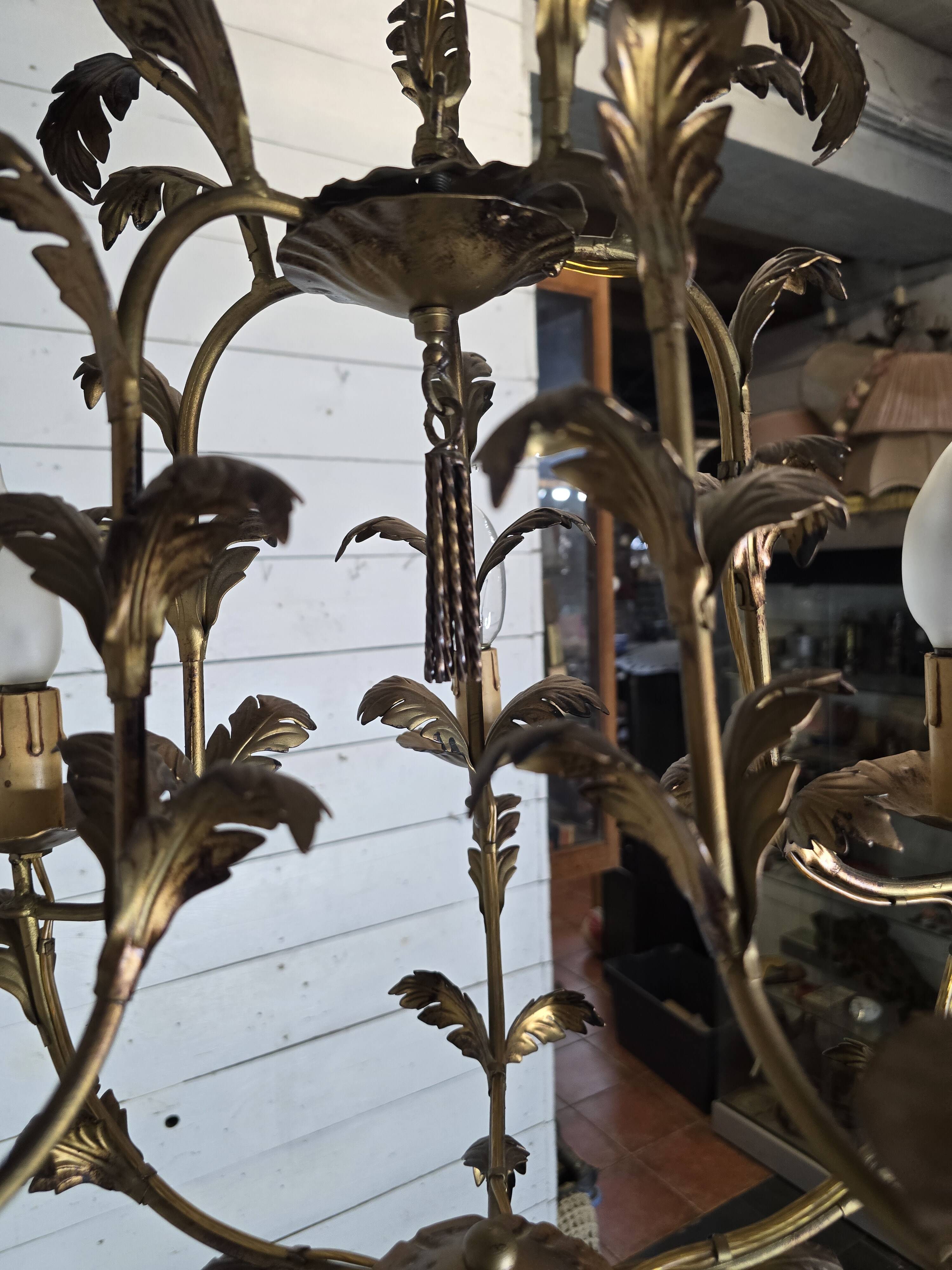 Vintage 5-light foliage chandelier in gold metal