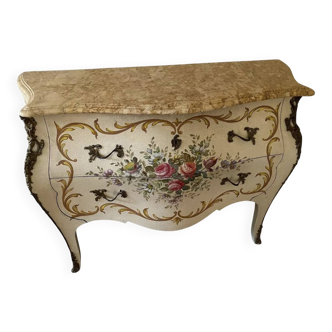 Venetian Commode Painted Wood with Floral Decoration and Marble