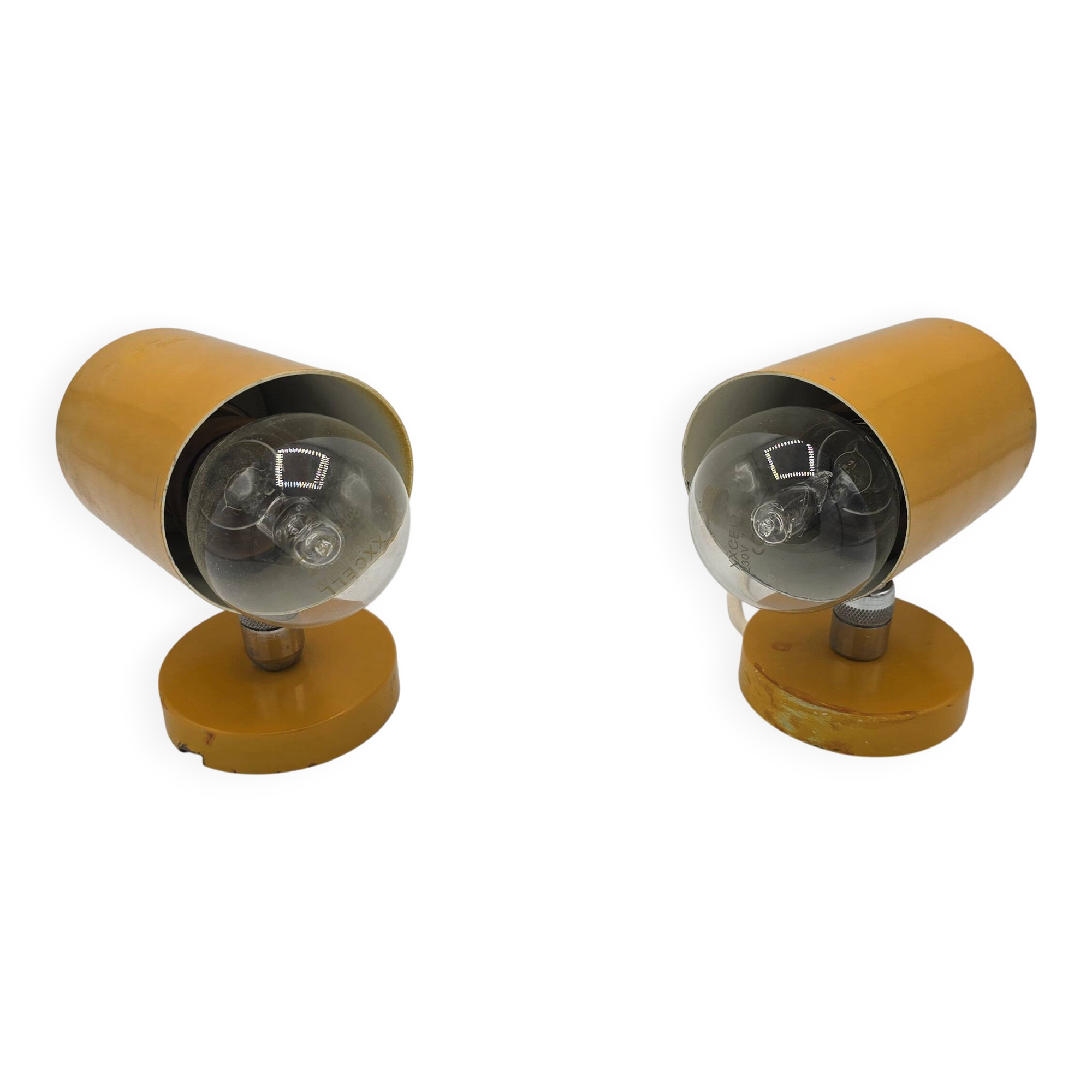 Pair of yellow Space Age wall lights from the 1960s.
