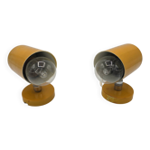 Pair of yellow Space Age wall lights from the 1960s.