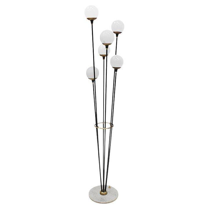 Mid Modern Stilnovo Floor Lamp, Black Iron & Marble, Italian Design, 1950s