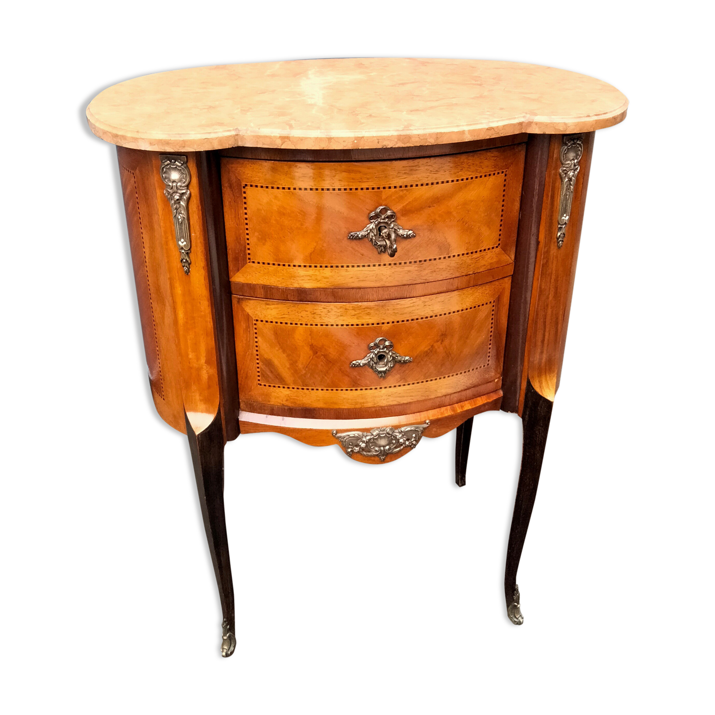 Chest of drawers old marquetry marble top style louis xvi