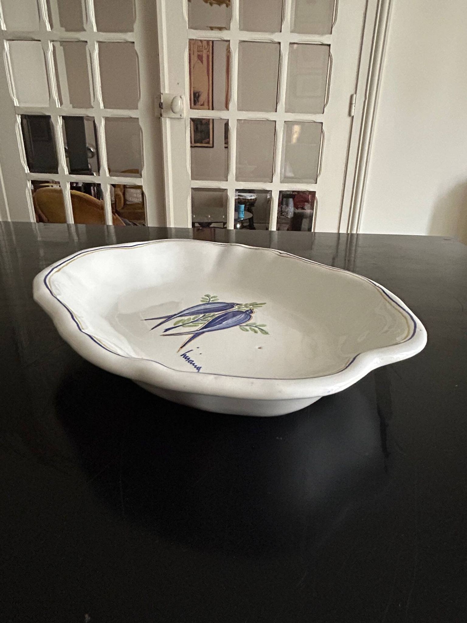 vintage plate in earthenware with birds