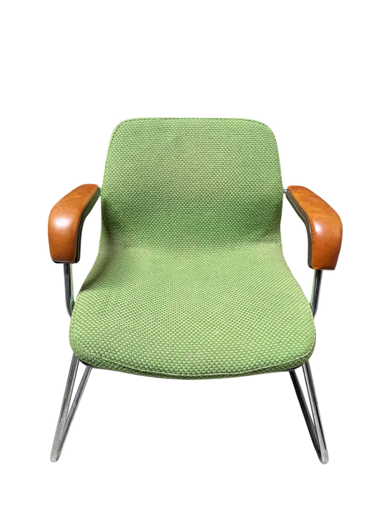 Metal and green fabric armchair