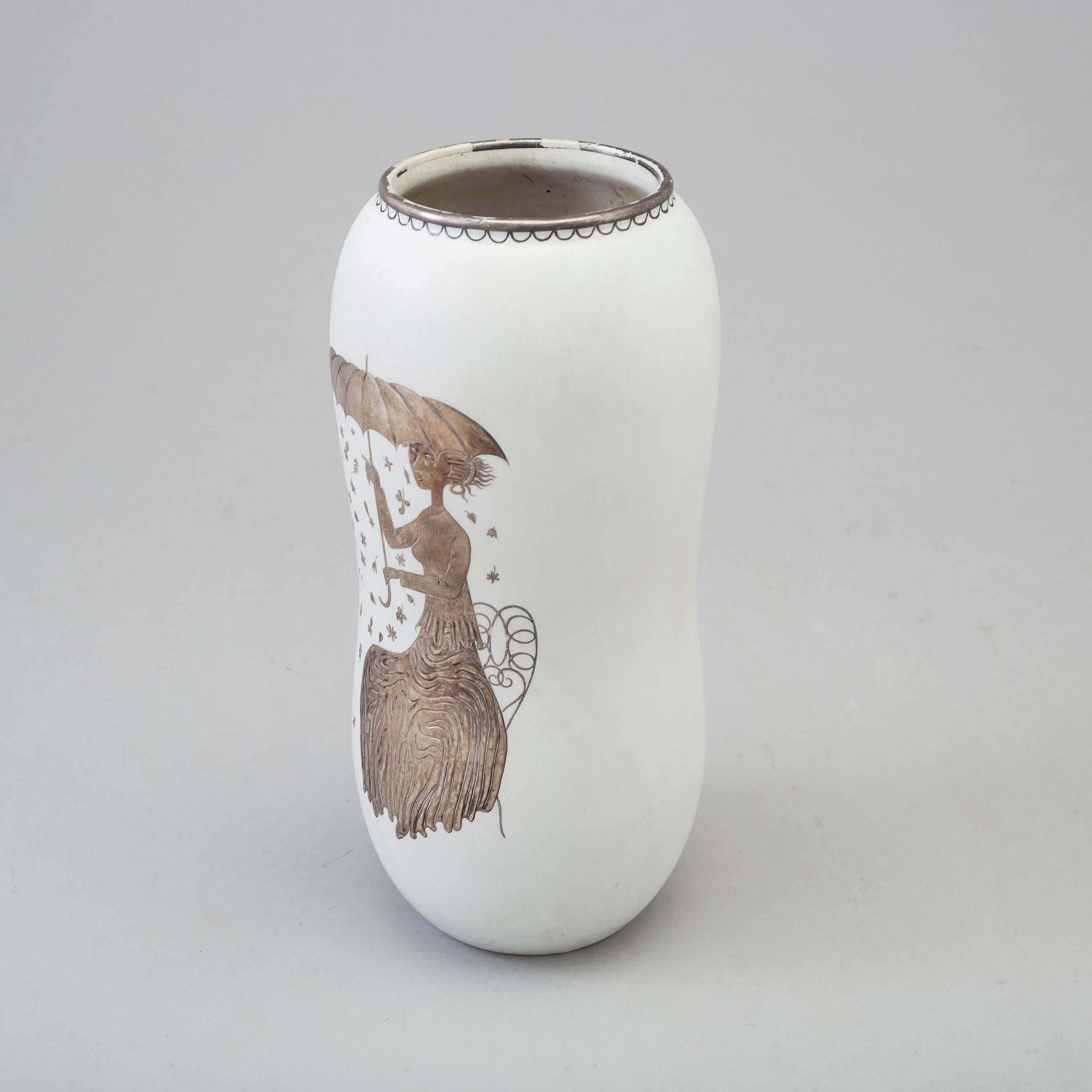 "Vase 'Grazia' by Stig Lindberg Ceramic and silver Gustavsberg Sweden 1960"