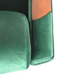 Vintage velvet armchair, 1960s, restored, green bottle