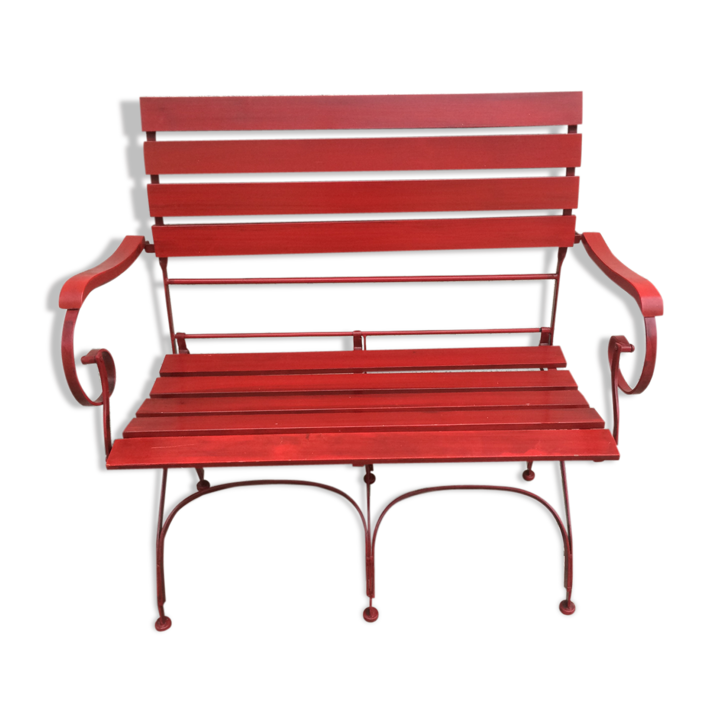 Foldable iron and wood bench