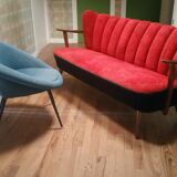 Scandinavian cocktail sofa red bi color, years 50 60 plush red black