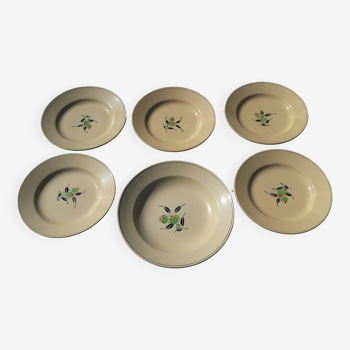 Set of 5 plates and 1 hollow Boch earthenware dish