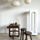 Small Japanese-style natural rattan and linen pendant light in the shape of a drop H40 D35