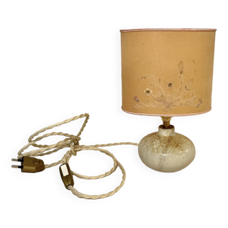 Sandstone ceramic lamp and dried flower lampshade signed vintage 1970