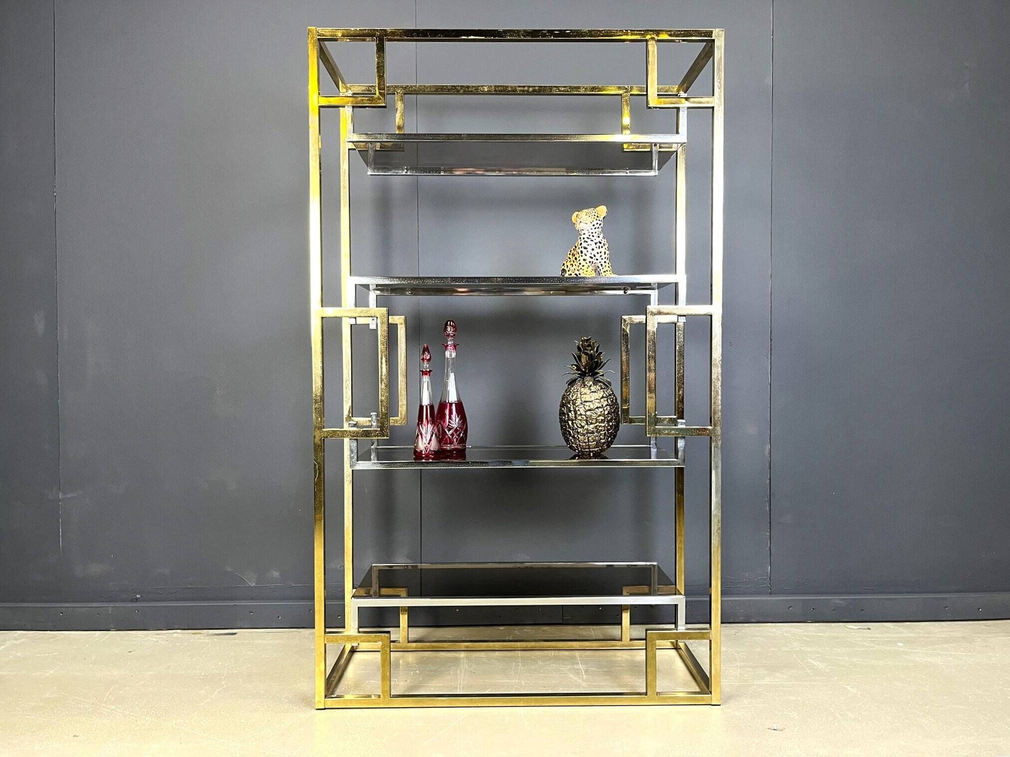 Vintage Italian brass and chrome wall unit, 1970s