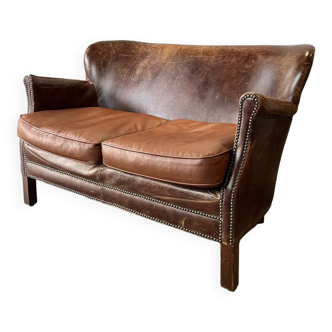 Vintage studded leather bench