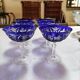 6 cut crystal cobalt blue champagne glasses