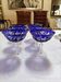 6 coupes à champagne en cristal taillé bleu cobalt