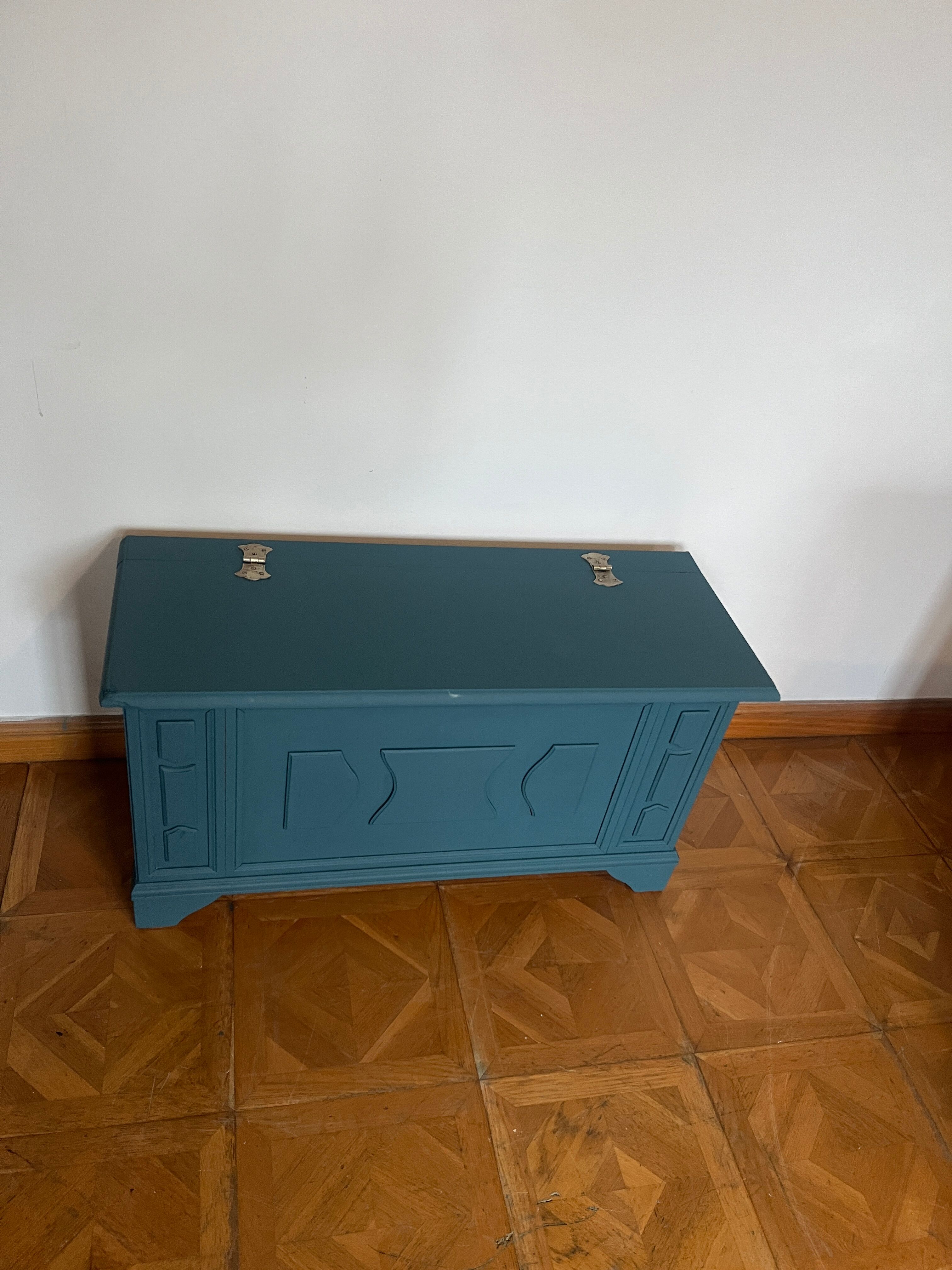Peacock blue wooden toy chest