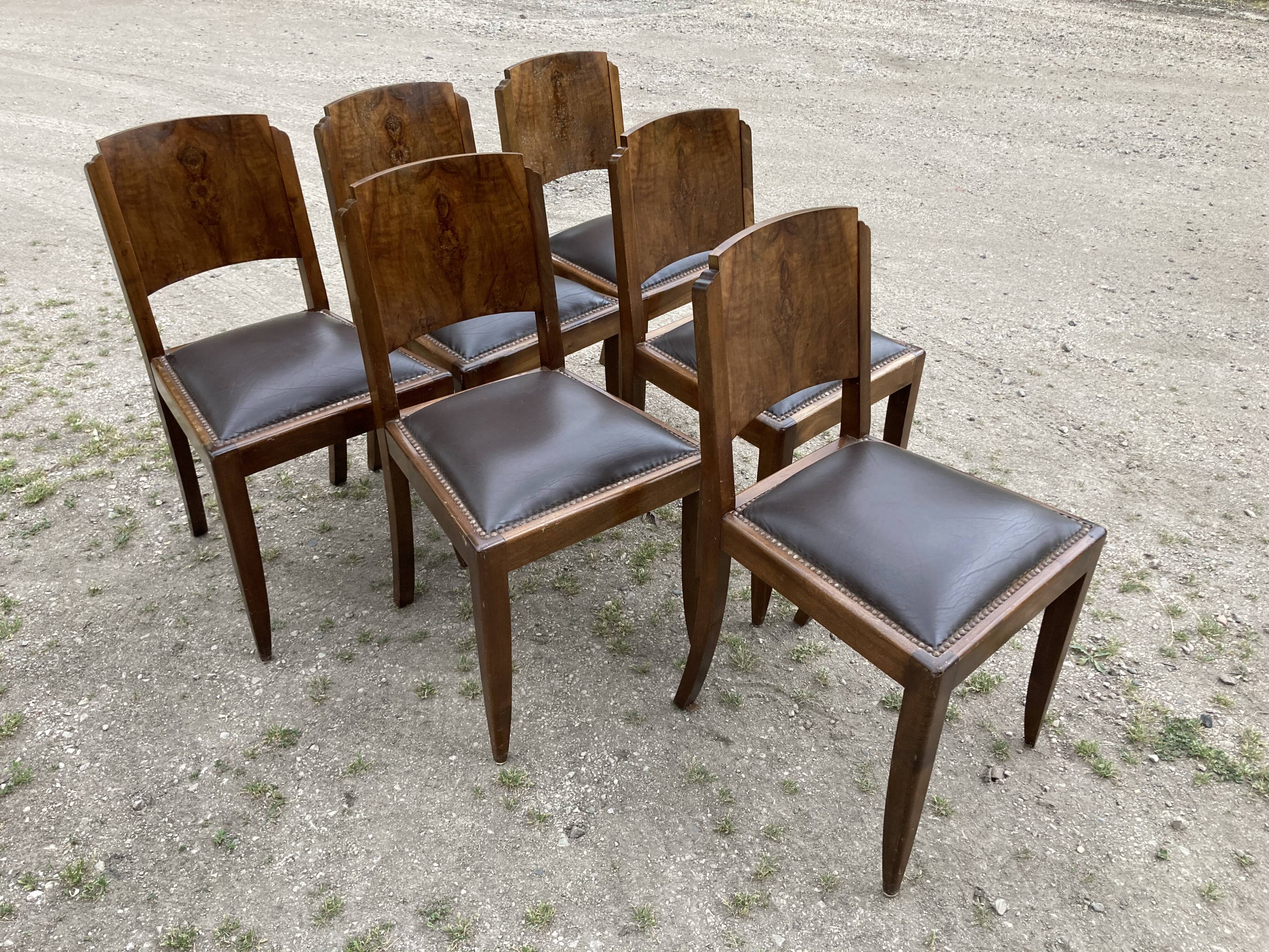Set de 6 chaises art déco assise cuir