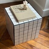 Checkerboard cube bedside table tiled white retro black tile