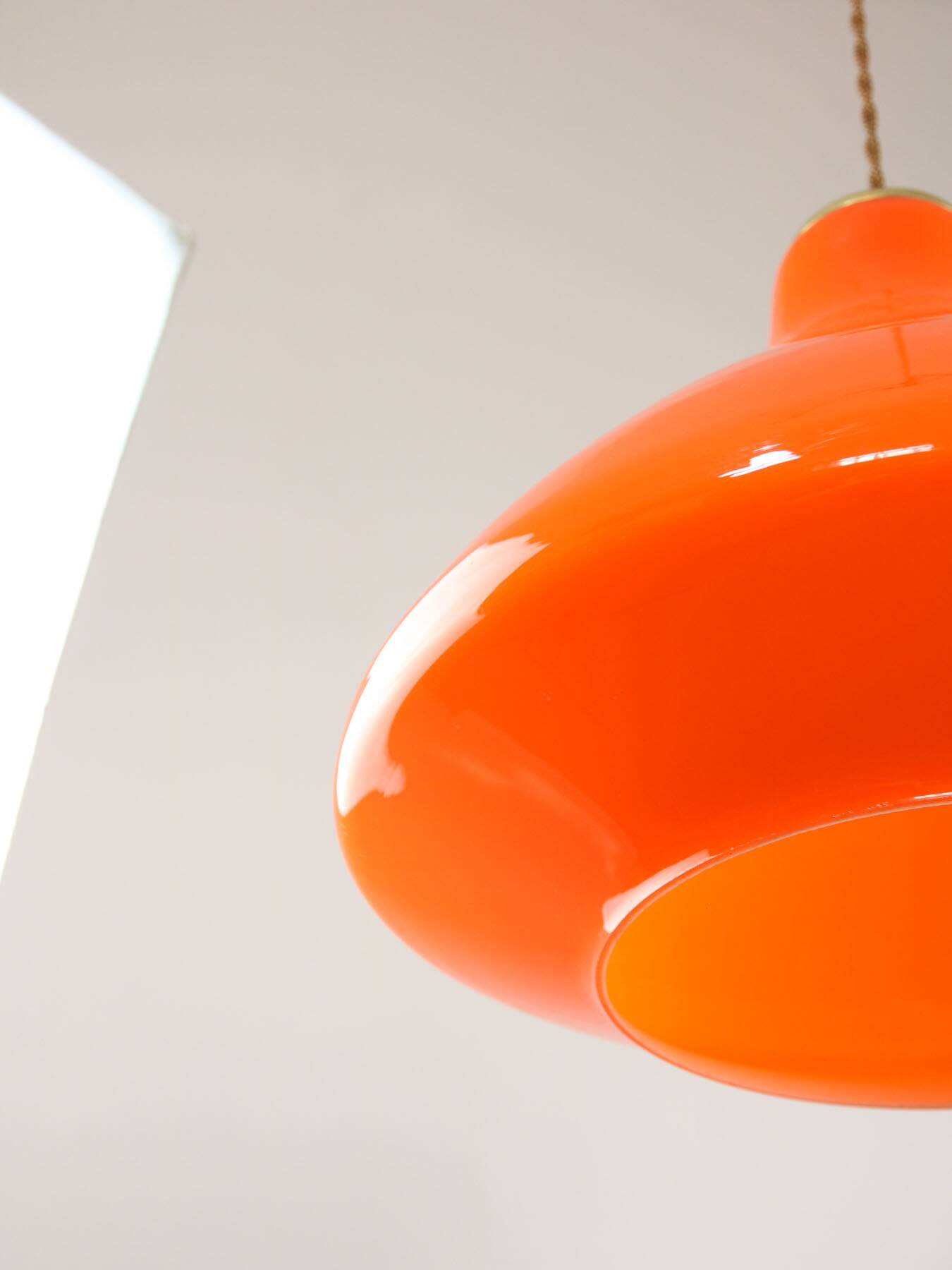Mid-Century Italian Orange Glass and Brass Pendant Lamp
