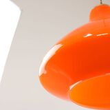 Mid-Century Italian Orange Glass and Brass Pendant Lamp