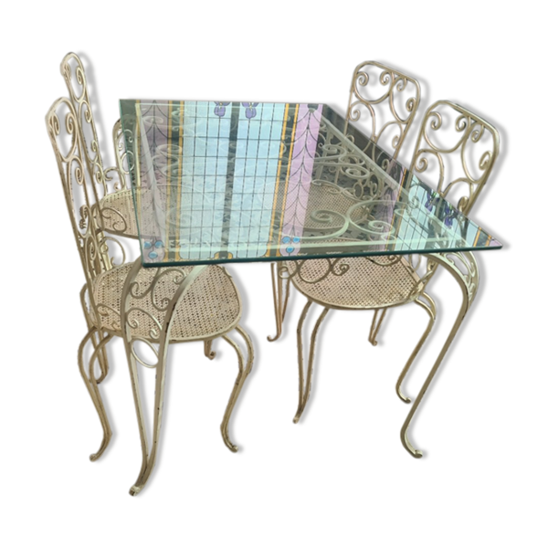 Salon de jardin blanc en fer forgé 1949 1950