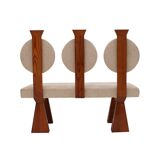 Contemporary Wooden Bench with Triple Circular Backrest Bouclé Upholstery, Italy