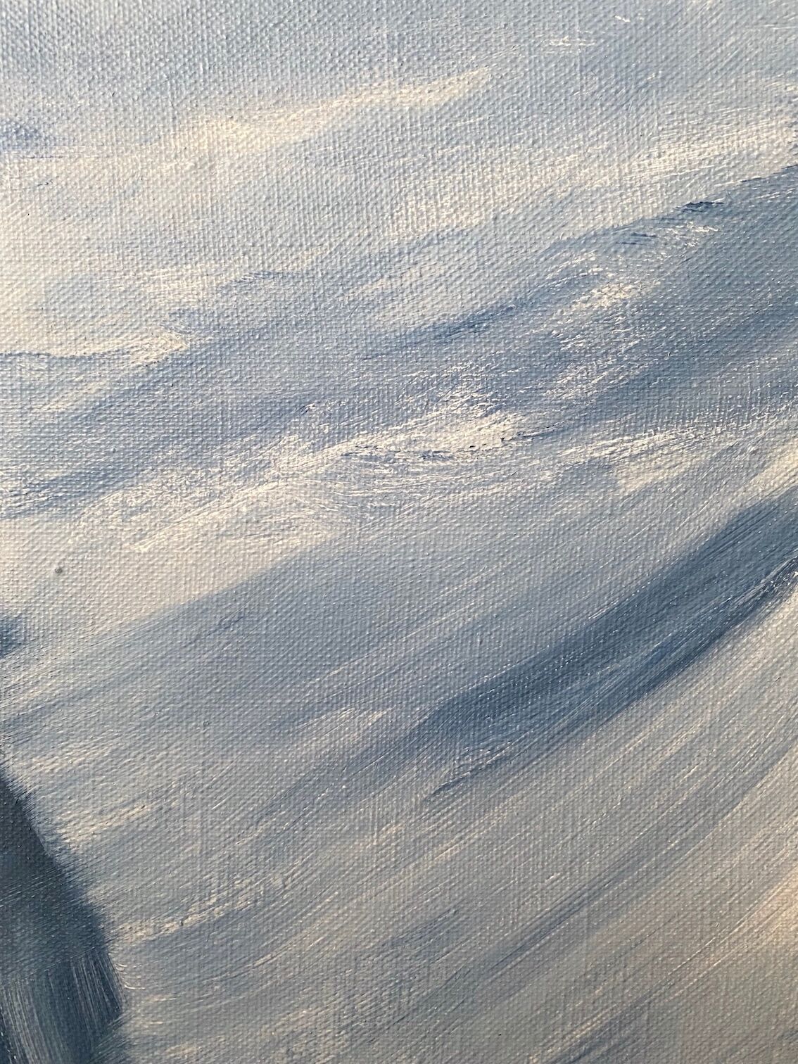 Mid century vintage framed oil painting - snow storm