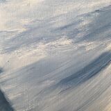 Peinture à l’huile encadrée vintage du milieu du siècle - Tempête de neige