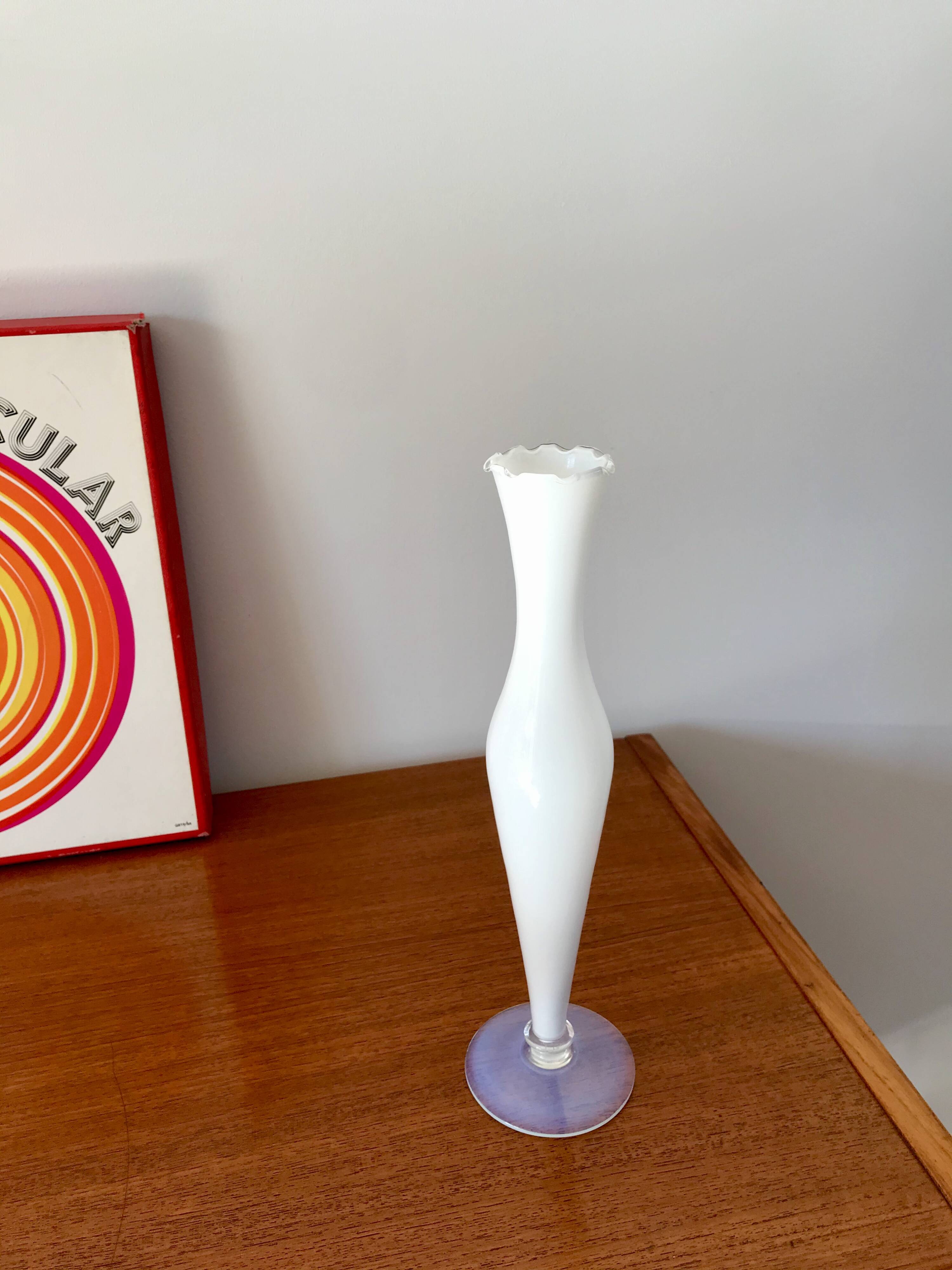 White opaline vase with opalescent legs, 50s and 60s