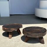 Small tripod stool low in dark brown upcycled teak
