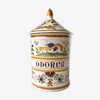 Odorus enamelled earthenware apothecary jar