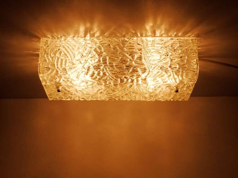 J.T. Kalmar Carré Wall Light and Ceiling Light in Textured Glass Midcentury, Vienna, 1950s