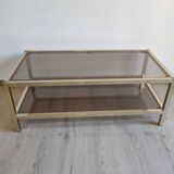 Coffee table in gilded brass smoked glass design 1970s