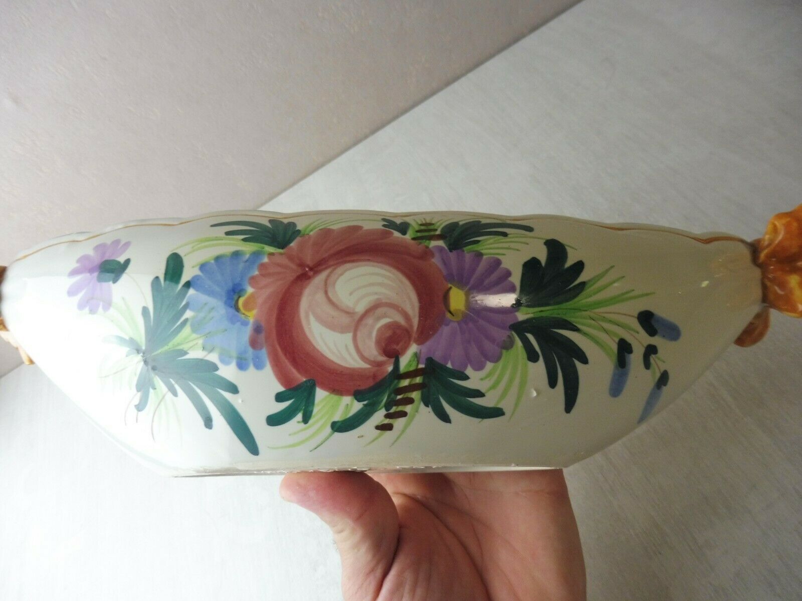 Old empty pocket / cut, decoration flowers and knots, ceramic St Clement 1850