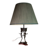 Bronze and marble table lamp, three fauns supporting a brazier