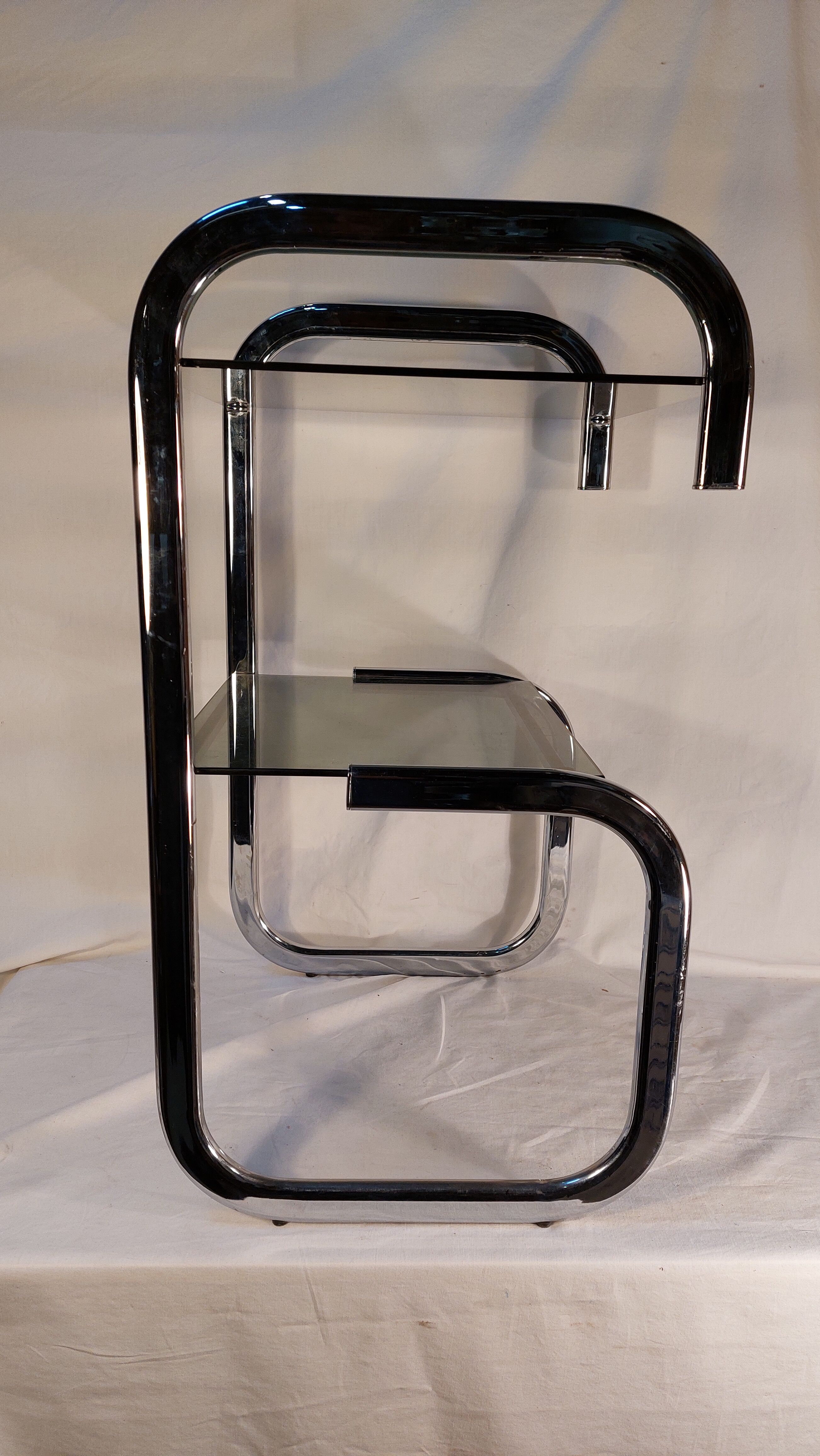 Vintage side table in chrome and smoked glass