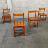 Ensemble de 4 chaises cubique en pin blond année 60 par andré sornay