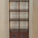 Pair of open bookshelves in crocodile leather with drawers and compartments.